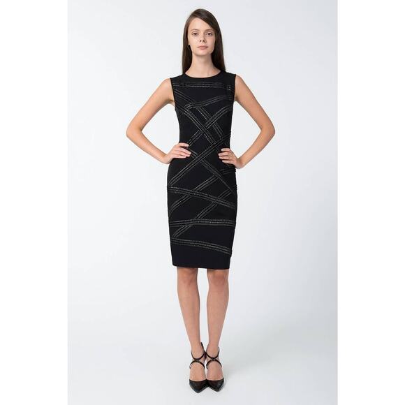 TADASHI SHOJI Foil Print Asymmetric Banded Dress Black Silver Size XL Party - Picture 1 of 9
